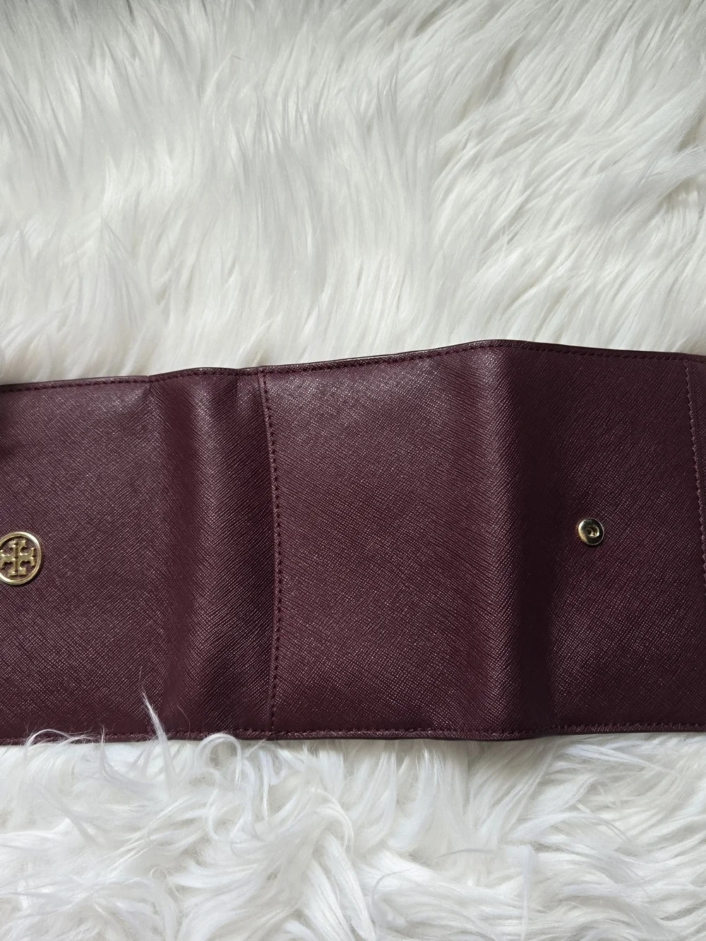 Tory Burch Plum Saffiano Leather Wallet with Gold Logo